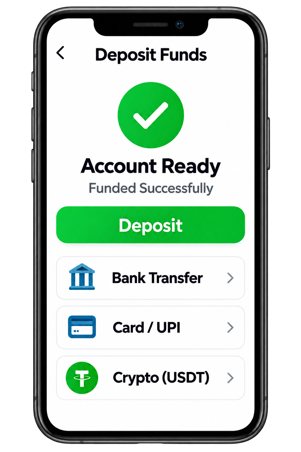 Depositing funds into a trading account on mobile